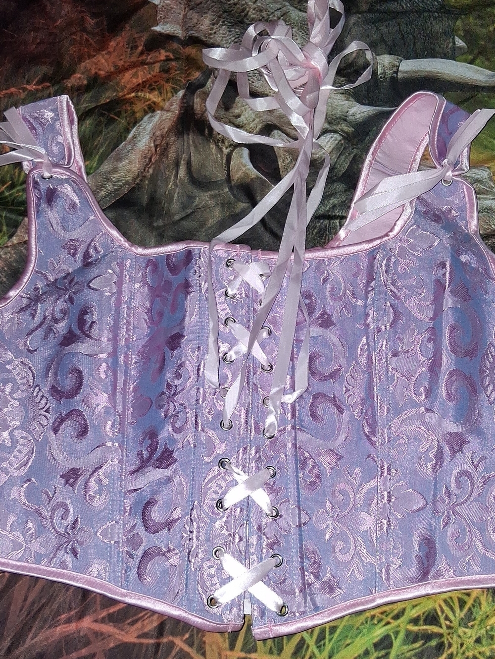 SHEIN Lilac Pink Brocade Lace-Up Bandeau Corset Top - Picture 2 of 7